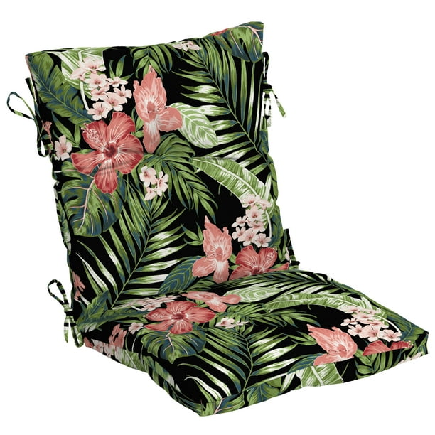Better Homes Gardens La Tropical, Better Homes And Gardens Dining Chair Outdoor Cushion Black Tropical Hibiscus