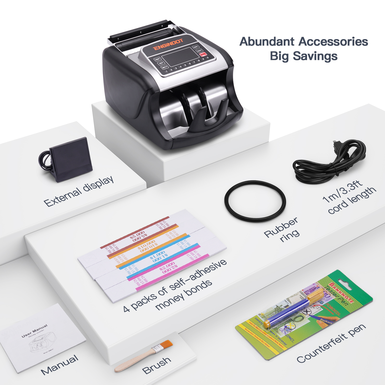 ENGiNDOT Money Counter Machine, UV/MG/IR Cash Counterfeit Detection, Dollar, Euro Bill Counter with Accessories