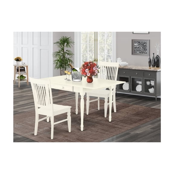 Dining Table Set - 3 Piece Solid Wood Table & Chairs - Linen White Modern Kitchen Set