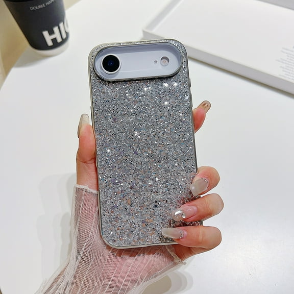 TECH CIRCLE Compatible with iPhone 17 Air TPU PC Case Luxury Glitter Sparkle Bling Shiny Case Hard PC Shockproof Full Camera Lens Protective Case For Men Women Girls,Silver