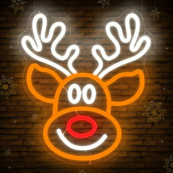 Christmas Elk Neon Sign for Wall Decor Dimmable Christmas Neon Light Deer Led Neon Night Light Up Signs for Bedroom Children Kids Gift Living Room Winter Home Party