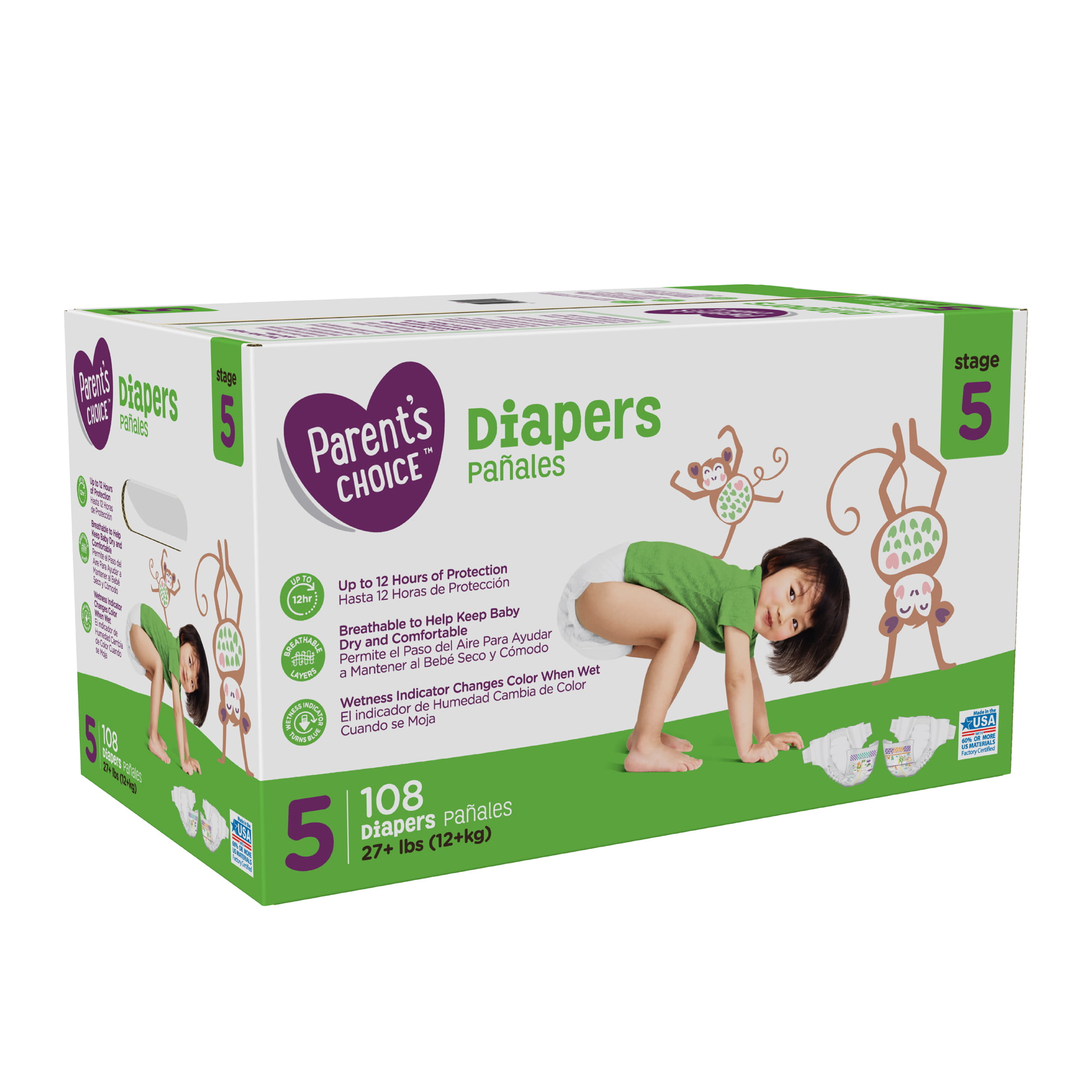 Parent's Choice Diapers, Size 5, 108 