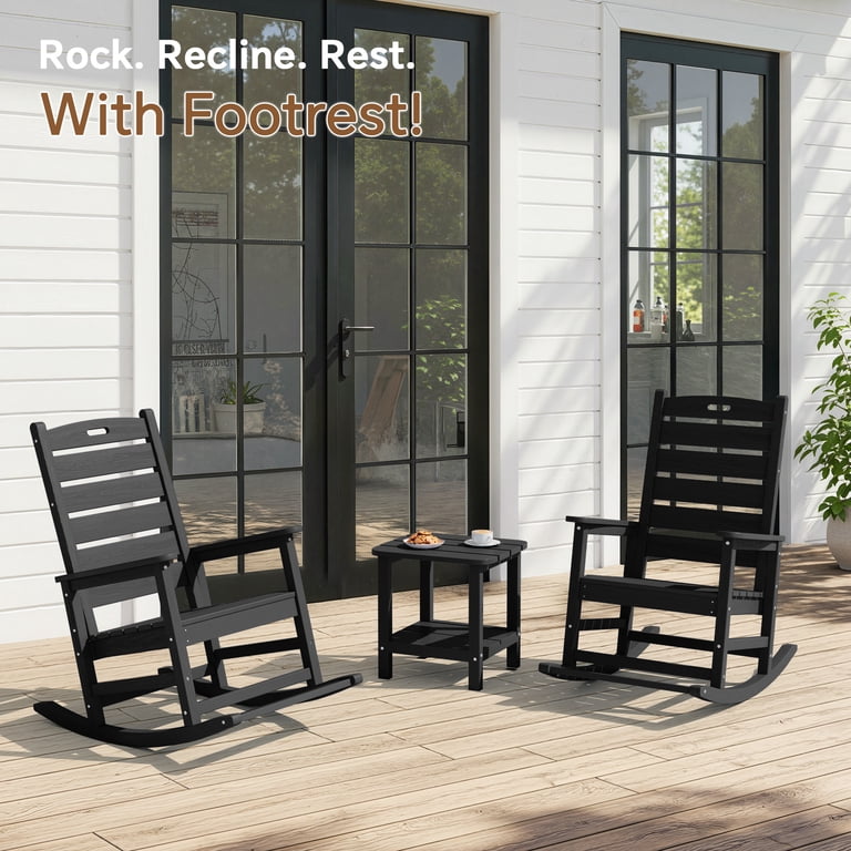 SERWALL Oversized Outdoor Rocking Chair with Footrest, HDPE All
