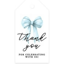 Koyal Wholesale Blue Bow Baby Shower Tags for Favors Thank You For Celebrating With Us Thank You Tags with String,  20 Pack