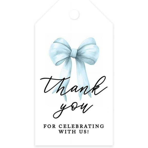Koyal Wholesale Blue Bow Baby Shower Tags for Favors Thank You For Celebrating With Us Thank You Tags with String,  20 Pack