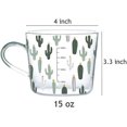 thumbnail image 4 of Taza de desayuno de vidrio transparente con asa, taza de leche de 15 onzas, lindo patrón de cactus, 4 of 4