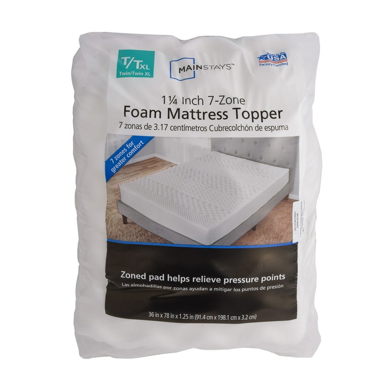 Mainstays 1 ¼ inch 7-zone foam mattress topper Twin Twin-XL