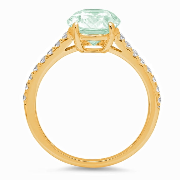 2.21 ct Oval Cut Simulated Green Diamond Solitaire with Accents Engagement Ring for Women in 18K Yellow Gold