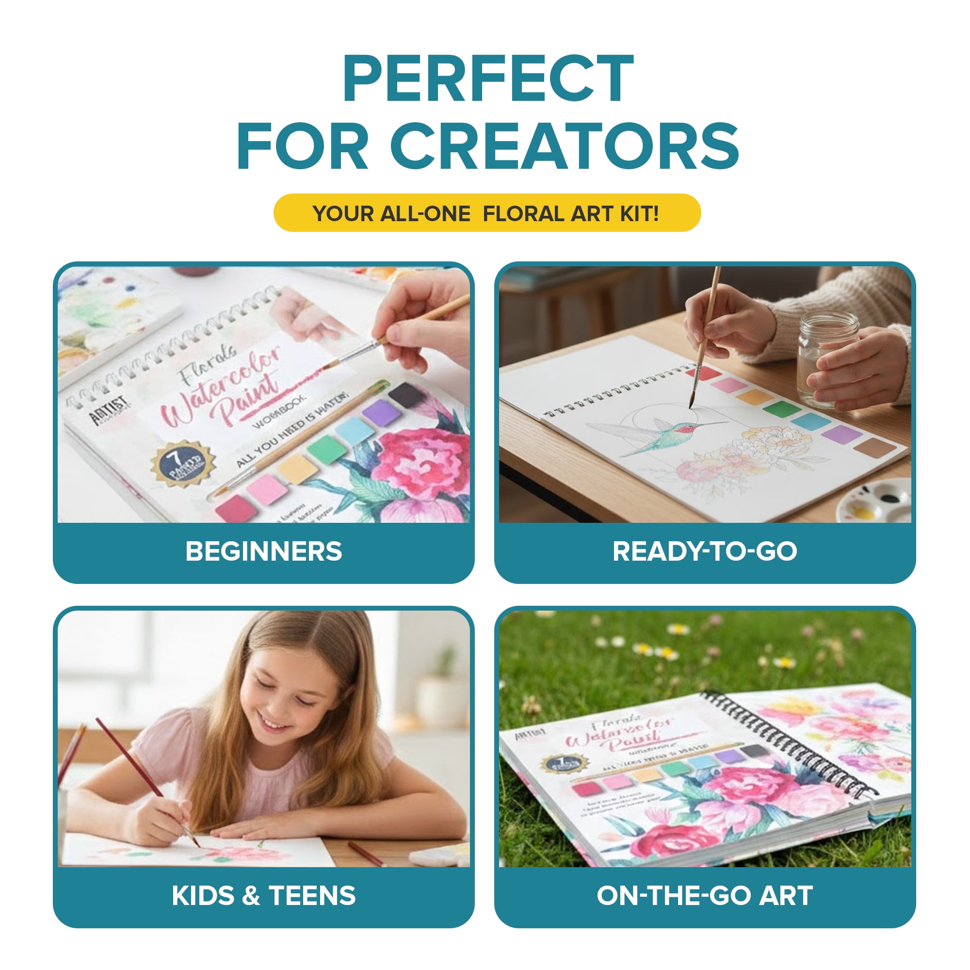 Artist Concepts Watercolor Coloring Book with Watercolor Paint Set, Art Supplies, Floral