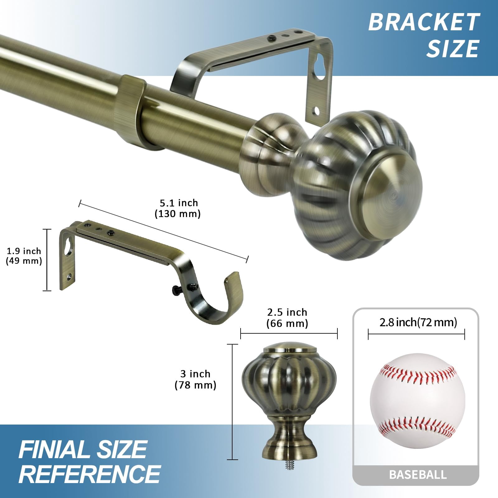Urbanest 1-inch Diameter Doorknob Adjustable Single Drapery Curtain Rod, 48-inch to 84-inch, Antique Brass 48"-84" Antique Brass