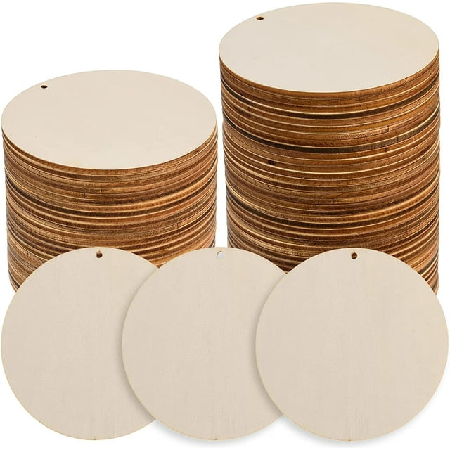 Craft Wood AWIZOM, 120 unidades, círculos redondos de madera de 10 cm con agujeros