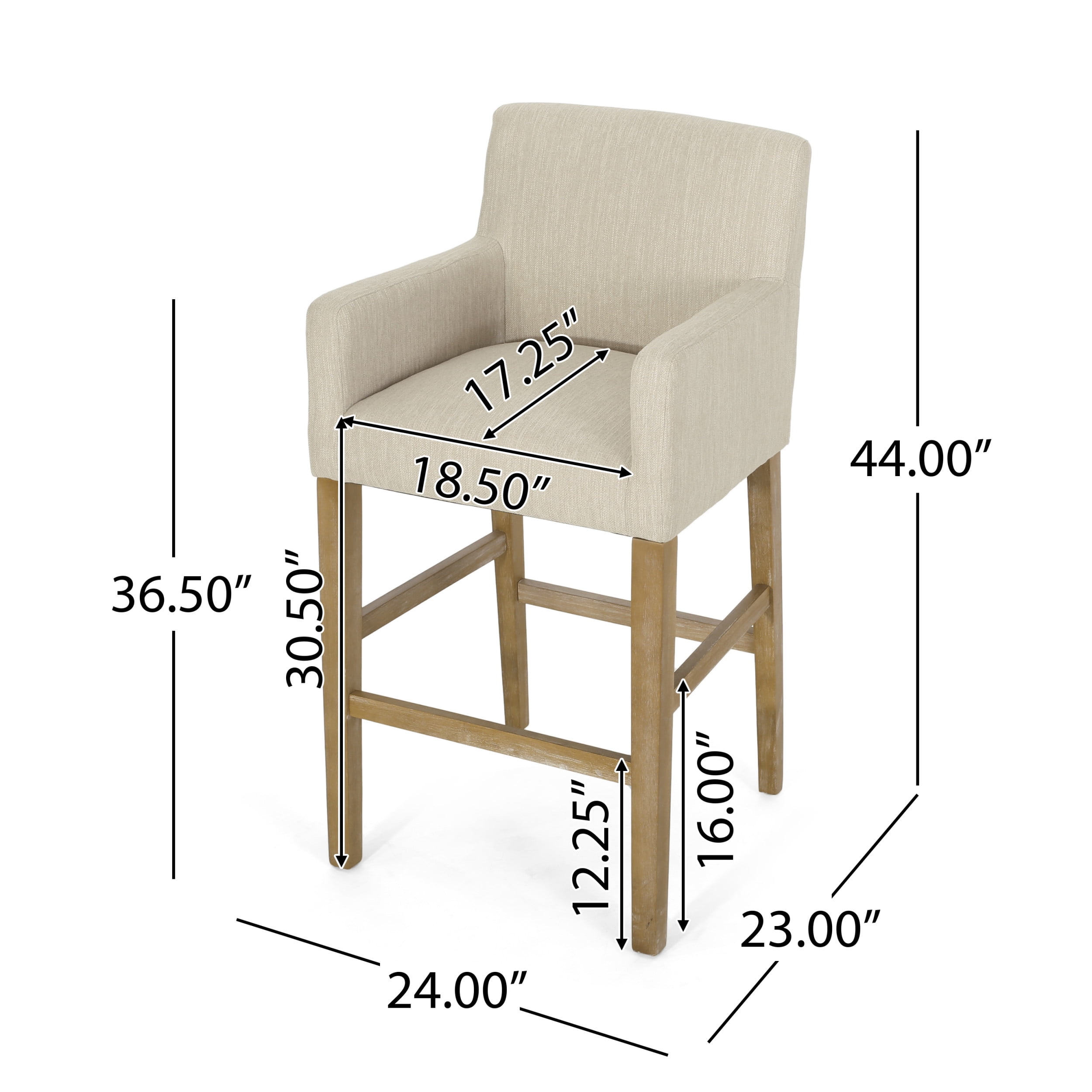 Noble House Deville Indoor Fabric Upholstered Wood 30.5 inch Barstools with Full Back, Set of 2, Beige