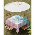 thumbnail image 3 of Pink Turquoise Ombre Outdoor Tablecloth with Umbrella Hole, Abstract Beach Waves Gradient Spillproof Waterproof Outdoor Table Cover, Patio Tablecloths for Party/Garden/Picnic, Square 54"x54", 3 of 9