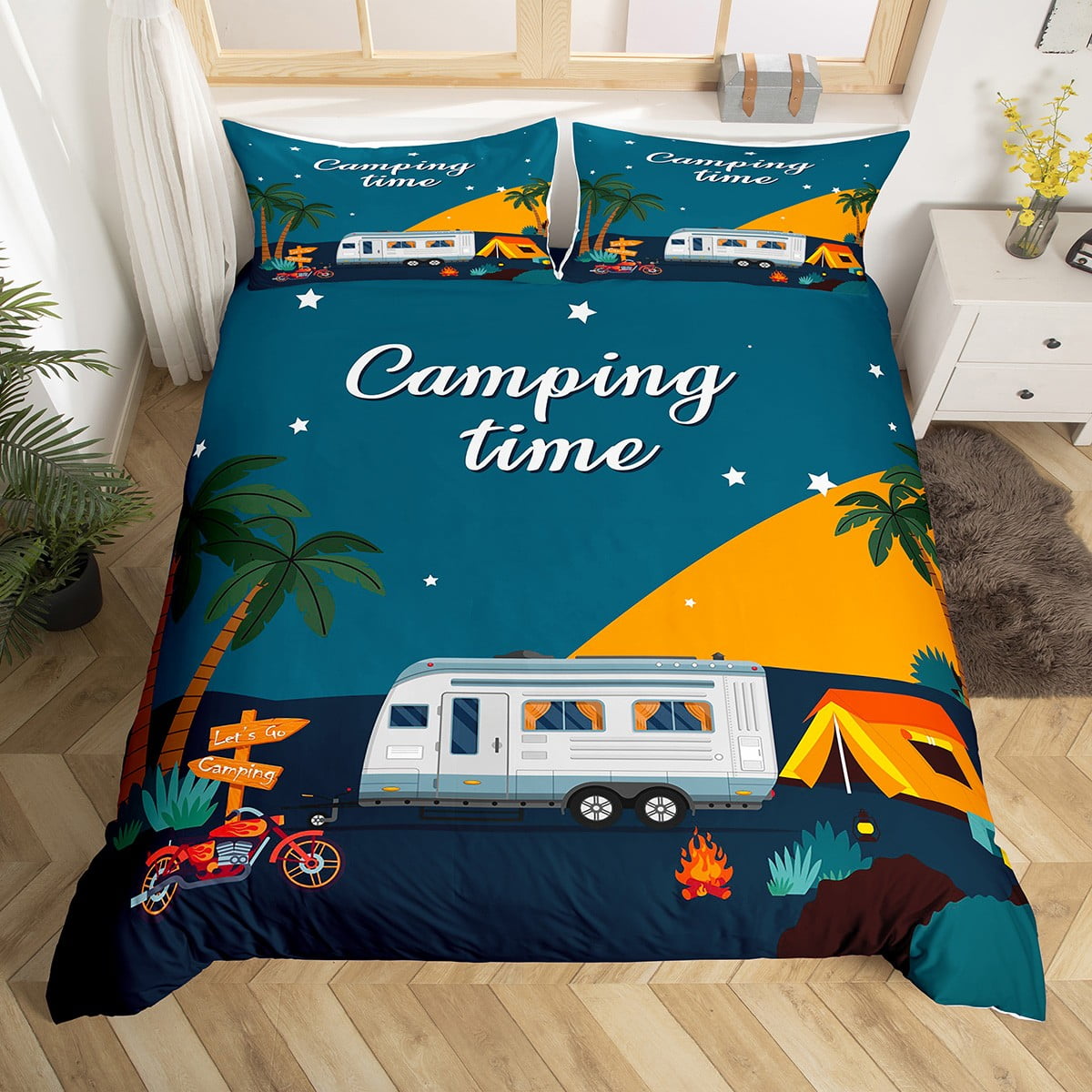 YST Camper Bedding Set Full, Happy Camping Duvet Cover for Boys Girls