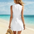 thumbnail image 4 of Women's Mini Dress V Neck Sleeveless Button Front Wrap Dress Breathable Linen Blend Casual Summer Shift Dresses for Women White S, 4 of 8