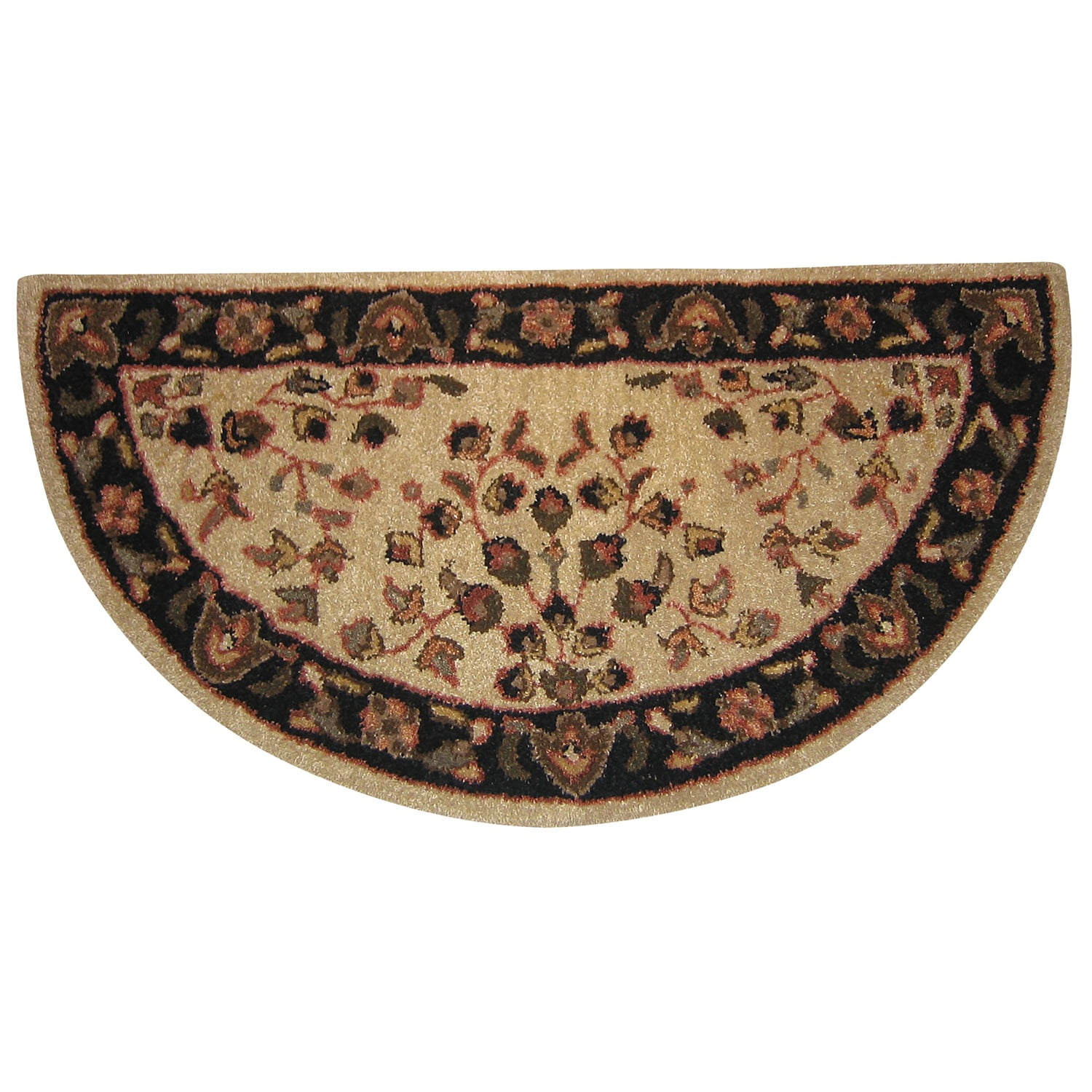 UniFlame BEIGE W/ BLACK HANDTUFTED 100 WOOL HEARTH RUG