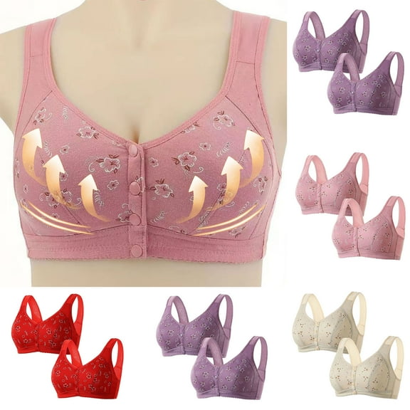 Utoimkio 2 Pack Front Closure Wireless Bras for Women Plus Size Comfort Breathable Full Coverage Bras for Women No Underwire Everyday Bras