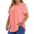 thumbnail image 5 of Fantaslook Dressy Blouses for Women Pleated Short Sleeve Tunic Tops Casual Floral Shirts, 5 of 9