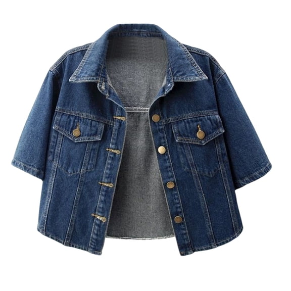 Jane Wardrobe Short Sleeve Denim Jacket for Women, Cropped Button Front Shrug, Casual Lightweight Layering Outerwear, 1 Piece, S-3XL, Plus Size Friendly