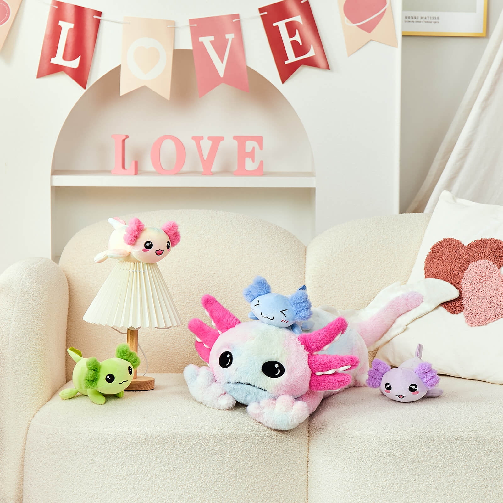 MaoGoLan 31.89" Giant Glow in the Dark Axolotl Stuffed Animals with 4 Babies Inside Large Axolotl Plush Toy