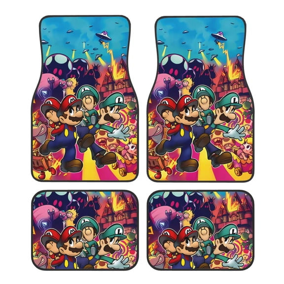 Saiise Mario Print Universal Fit Carpet Floor Mats For SUV,Vans,Sedans,Trucks,Set of 4pcs