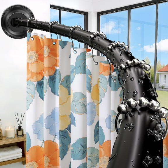 Emlaoe Curved Shower Curtain Rod Curved Shower Rod 50-72 Inch Adjustable Round Shower Curtain Rod Heavy Duty Tension Shower Rods for Bathroom Non-Slip