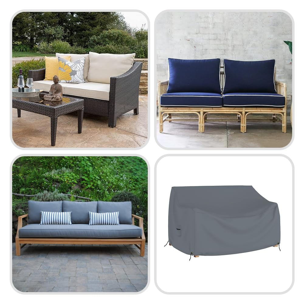 COVERS&ALL Outdoor Loveseat Sofa Cover, 12 Oz Waterproof UV & Weather Resistant Patio Furniture Bench Cover Outdoor Use with Air Vent & Drawstrings (70"W x 35"H x 38"D x 15"FH, Grey)