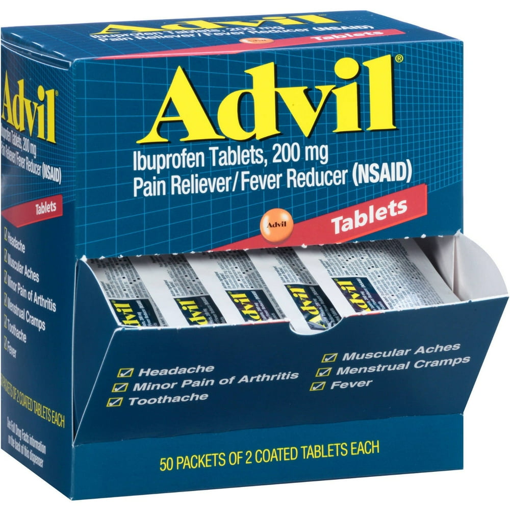 Advil Ibuprofen 200 Mg Tablets Pack Of Two - 50 Ea - Walmart.com ...