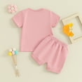 thumbnail image 3 of Bagilaanoe 3pcs Toddler Baby Girl Shorts Set Short Sleeve Letter Print T Shirt Tops + Shorts 3M 6M 12M 18M 24M 3T Kids Casual Summer Clothes, 3 of 8
