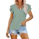 thumbnail image 1 of VISgogo Tops sueltos de verano para mujer, camiseta dulce con cuello en V y manga corta con volantes de doble capa con agujeros de color sólido VISgogo moda, 1 of 5