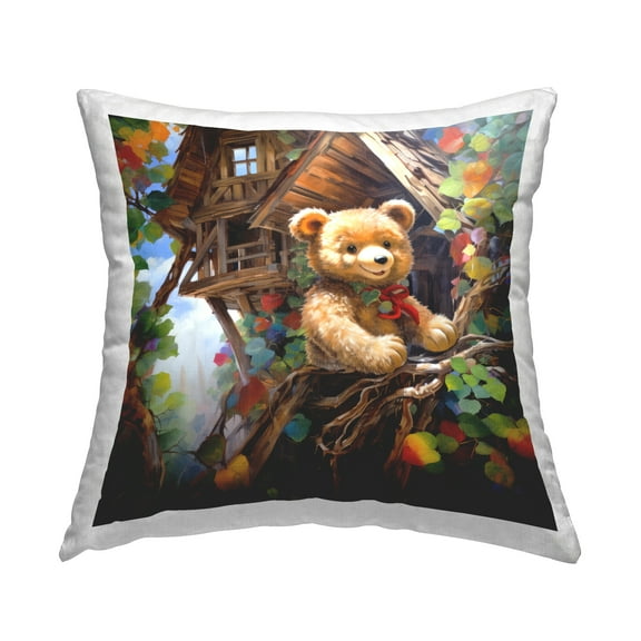 Stupell Industries Teddy Bear in Tree House Decorative Printed Throw Pillow, 18 x 18