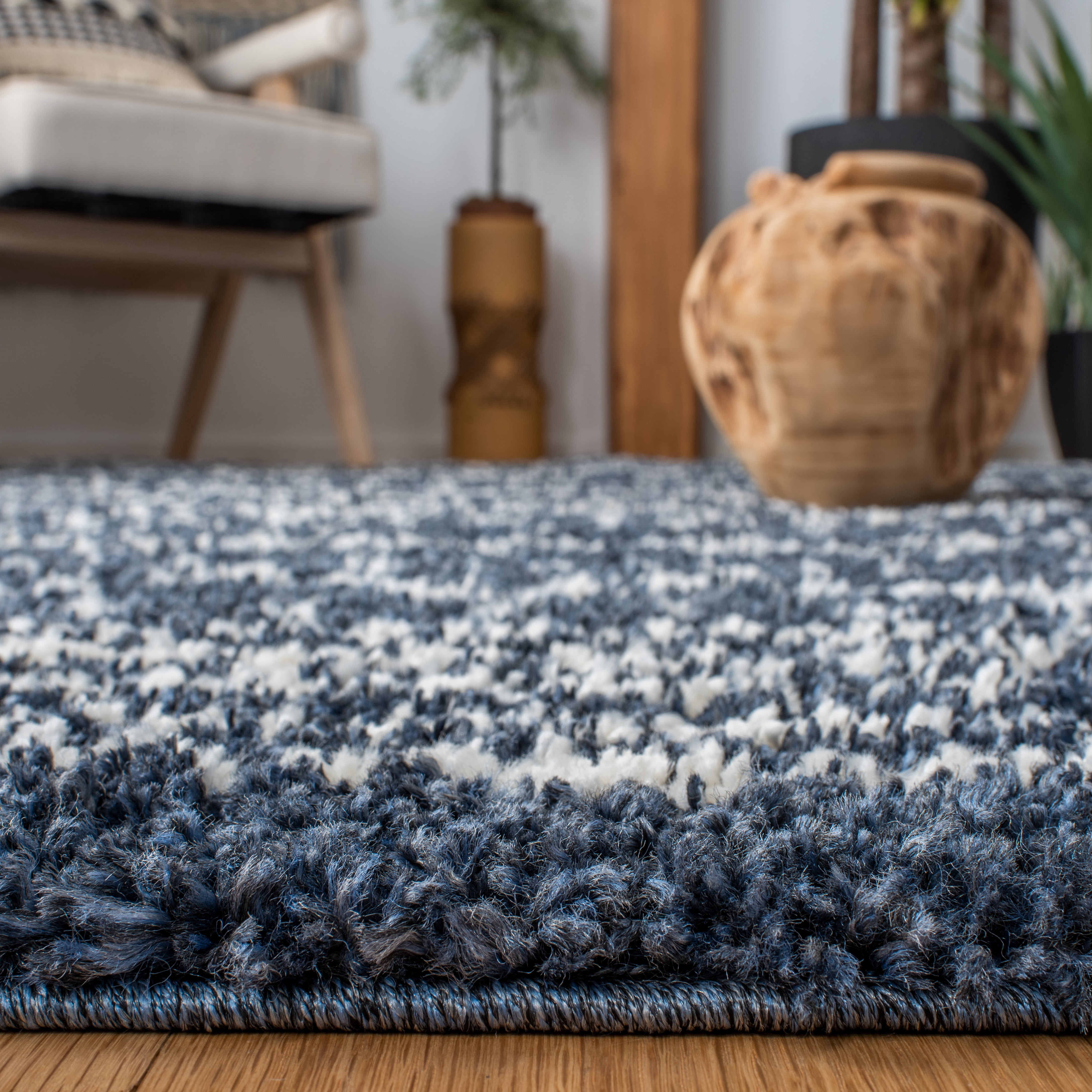 Safavieh Arizona Teagan Geometric Shag Area Rug, Slate Blue/Ivory, 6' x 8'