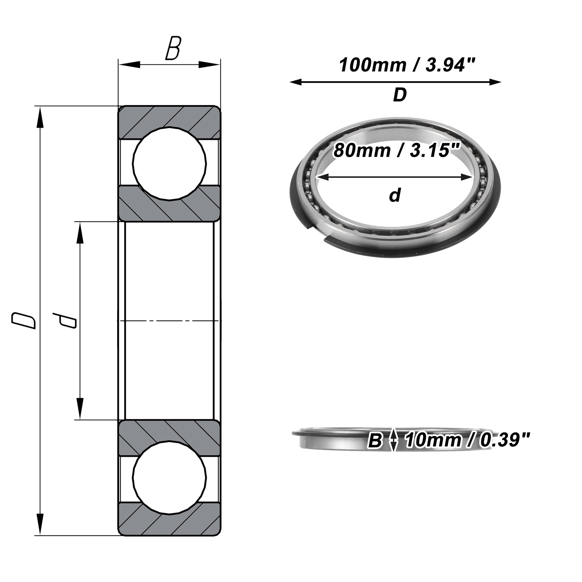 Unique Bargains 6816NR Deep Groove Ball Bearings 80x100x10mm P0 Open Type Lubricated Bearings 1 Pc Car Scooter Skateboard Wheel Universal Silver Tone