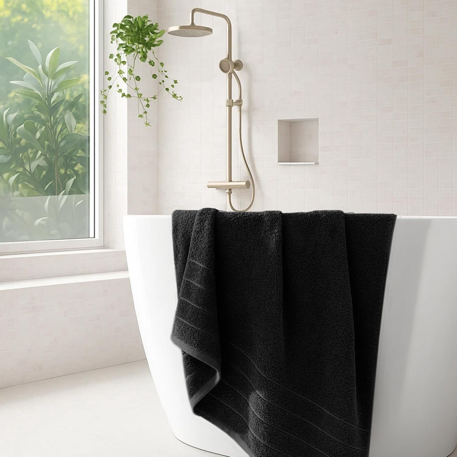 Dan River Bath Towel 30x60 pack of 4 Ultra Soft Quick Drying Large Cotton Towel - Black