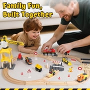 Train Set, 68 PCS Wooden Train Set for Kids, Train Toys for Toddlers, Construction Toys Train with Train Tracks for Kids 2 3 4 5+ Years Old, Great Gift for Boys Girls - Compatible with Other Brands