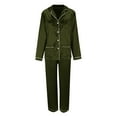 thumbnail image 3 of HNMKIU Christmas Family Pajamas Matching Sets Long Sleeve Silk Like Satin Sleepwear Pure Color Two Piece Set for Mom Army Green，Mom_S, 3 of 7