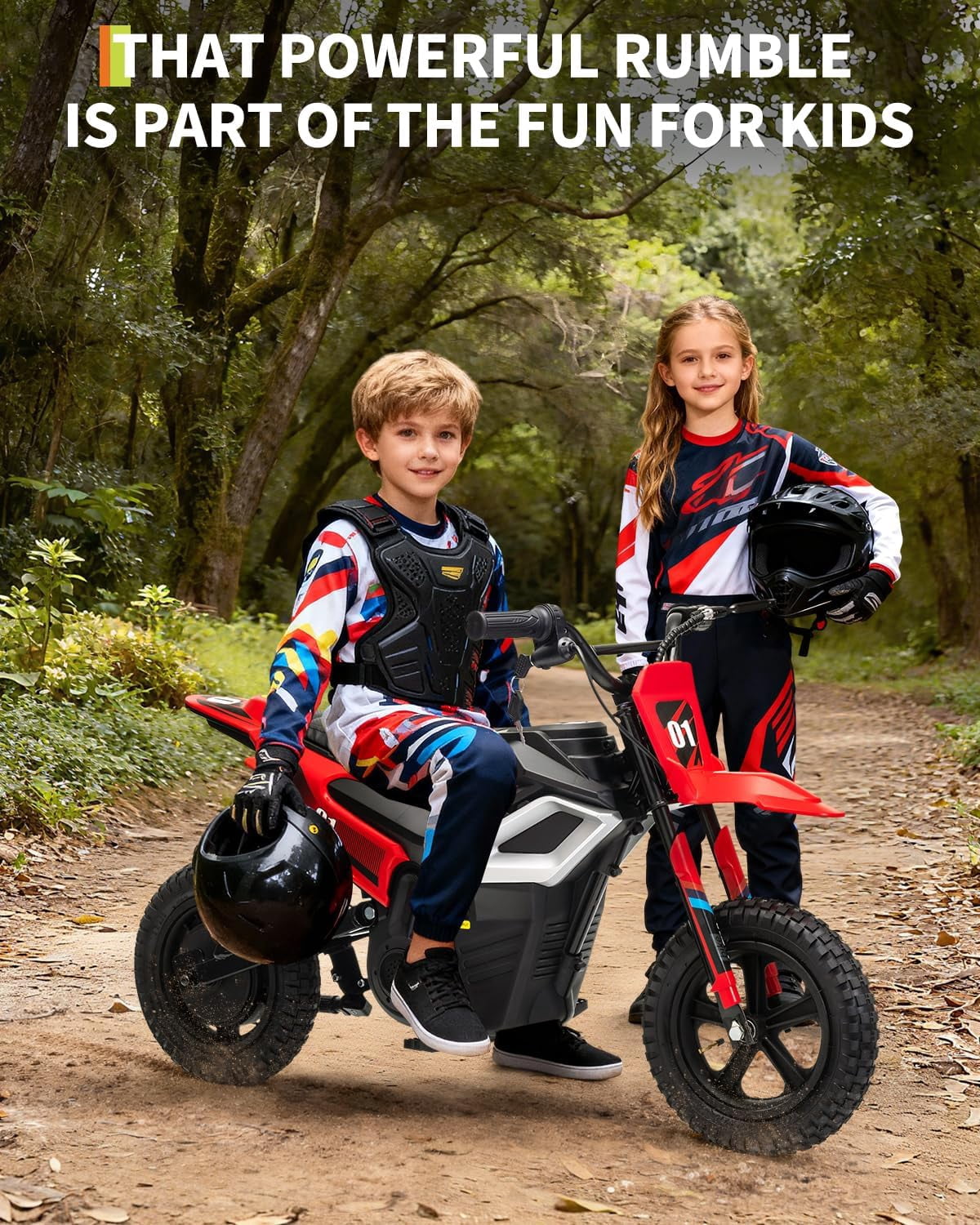 Rugerasy 24V Electric Dirt Bike,Ride on Motorcycle with Rear Wheel Suspension,12 Miles Range,Twist Grip Throttle,Rubber Tire,Birthday & Xmas Gifts,Red