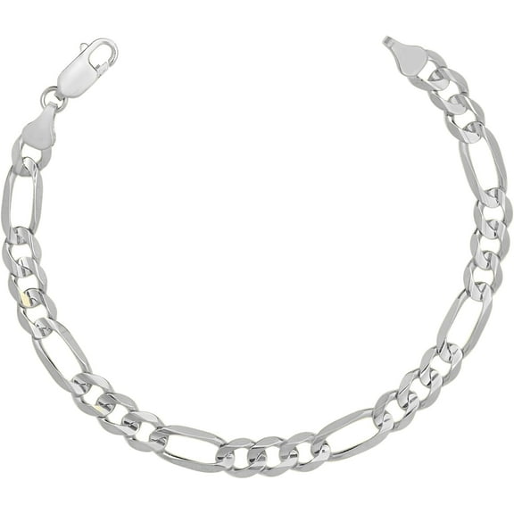 Floreo 14k White Gold 6mm Solid Figaro Chain Bracelet or Anklet