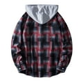 thumbnail image 2 of GHSOHS Mens Shirts Button Shirts for Men Camisas Tops Men Short Sleeve Button Down Flannel Plaid Shirts Spring Fall Fashion Check Pocket Button Long Sleeve Shirt Hooded Thin Jacket Shirts for Men, 2 of 3