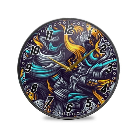 Wall Clock Battery Operated Non-Ticking Silent for Living Room Bedroom Kitchen Office Decor Fierce Fire and Smoke 9.5
