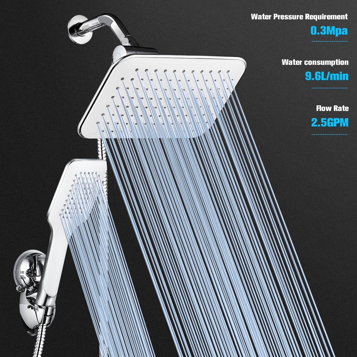 Shower Head Combo, Adjustable Rainfall Showerhead & Handheld Shower