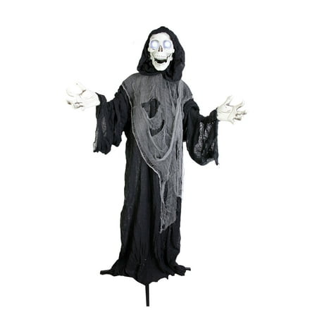Halloween Animated 5' Standing Strobe Skull Reaper Prop Decoration ...