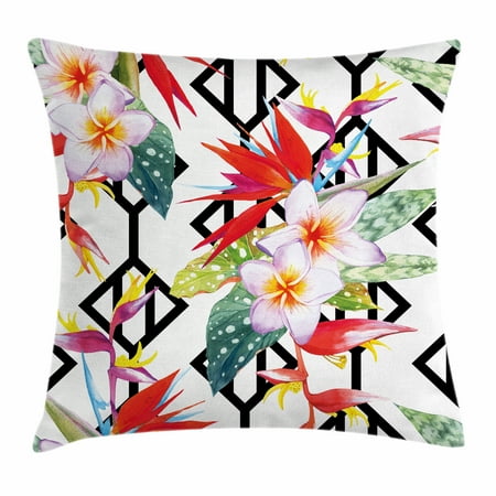 Beautiful Shapes - Plant Throw Pillow Cushion Cover, Beautiful Vibrant Colored Exotic Flowers on Absract Shapes Natural Way of Life, Decorative Square Accent Pillow Case, 18 X 18 Inches, White Multicolor, by Ambesonne