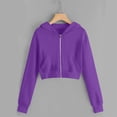thumbnail image 3 of Weiqiqre Womens Jackets Casual Long Sleeve Drawstring Full Zip Hooded Jacket Crop Sweatshirt, 3 of 4