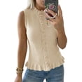 thumbnail image 3 of Sleeveless Women Solid Button Down Ruffle Knit Vest Peplum Tops, 3 of 6