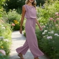 thumbnail image 6 of Stamzod Women's Jumpsuits Summer 2026 Casual Lace Sleeveless Wide Leg Rompers Airport Vacation Travel Outfits Purple B M, 6 of 7