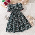 thumbnail image 4 of Vividxx Girls Dress Floral Print Dress Puff Sleeve Square Neckline A Line Swing Midi Dresses For Kids Party 8-9 Years, 4 of 9