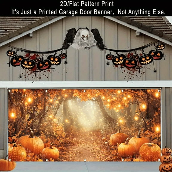 1PC 2D/Flat garage door banner, autumn harvest season pattern garage door polyester fiber hanging, 157X71 inches (400X180 cm), easy to hang, large-sized courtyard indoor and outdoor garden home wall