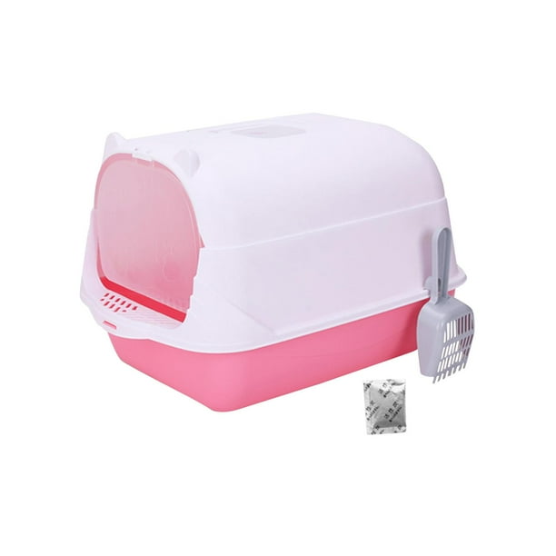 Caja de arena para gatos con capucha, inodoro completamente cerrado para todo tipo de arena para gatos, anti Rosa