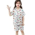 thumbnail image 4 of CAIXIA Girls Pajama Sets Size 10-12 3 Pieces Cartoon Pattern Silk Pajamas Plus Size Short Sleeve with Shorts & Long Pants Satin Sleepwear Loungewear Sets Nighty for Teens,70-White, 4 of 7
